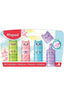 4 Mini Pastel Highlighters - Character Shaped - Green, Blue, Pink, Purple