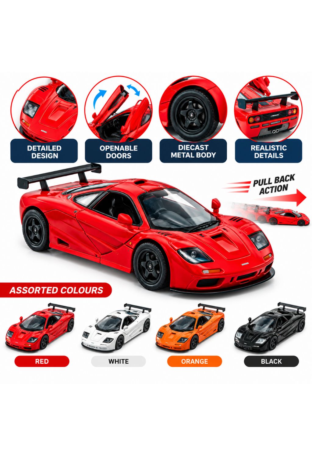 McLaren 1995 F1 GTR 1:34 Die Cast -CZ247A | Assorted