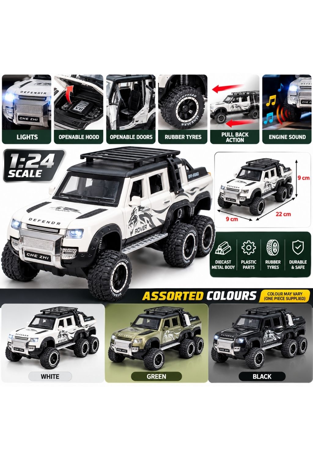 Land Rover Defender Diecast Toy Car 1:24 CZ135A- Assorted