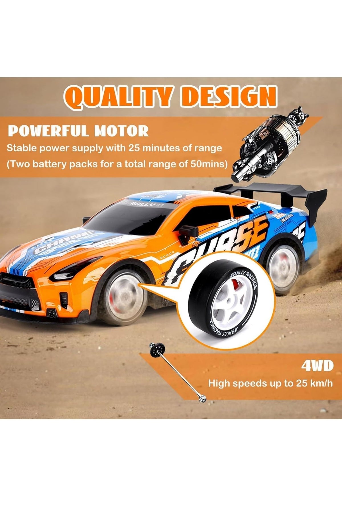4WD RC Drift Racing Car 25KM/H with LED Lights, 1:14 – UJ99-PY360 | Assorted