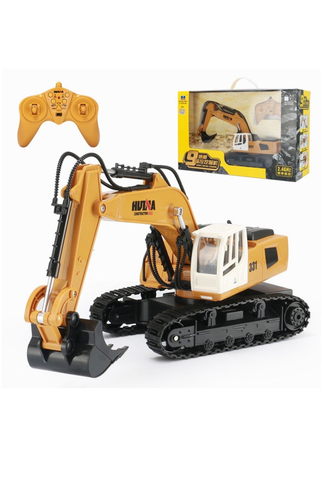 HUINA RC Alloy Excavator 2.4GHz 11CH with Mechanical Sound, LED Lights & 680° Rotation 1:16