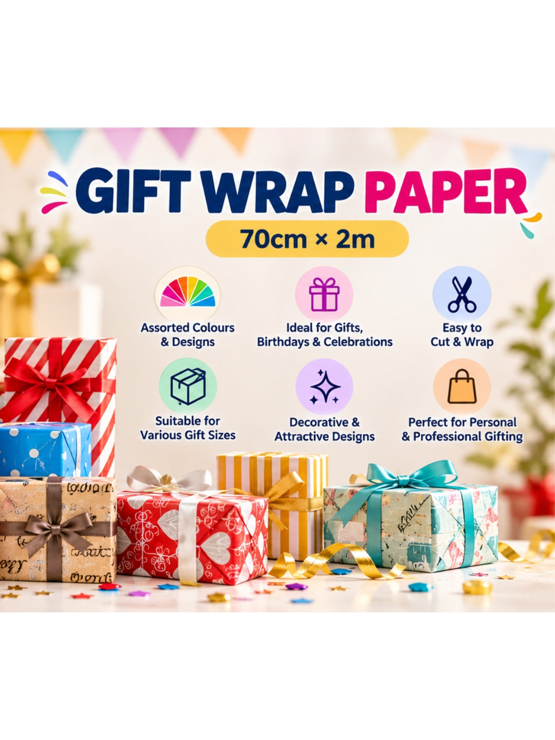 Gift Wrapping Roll 70cmX2m - 01 Pcs