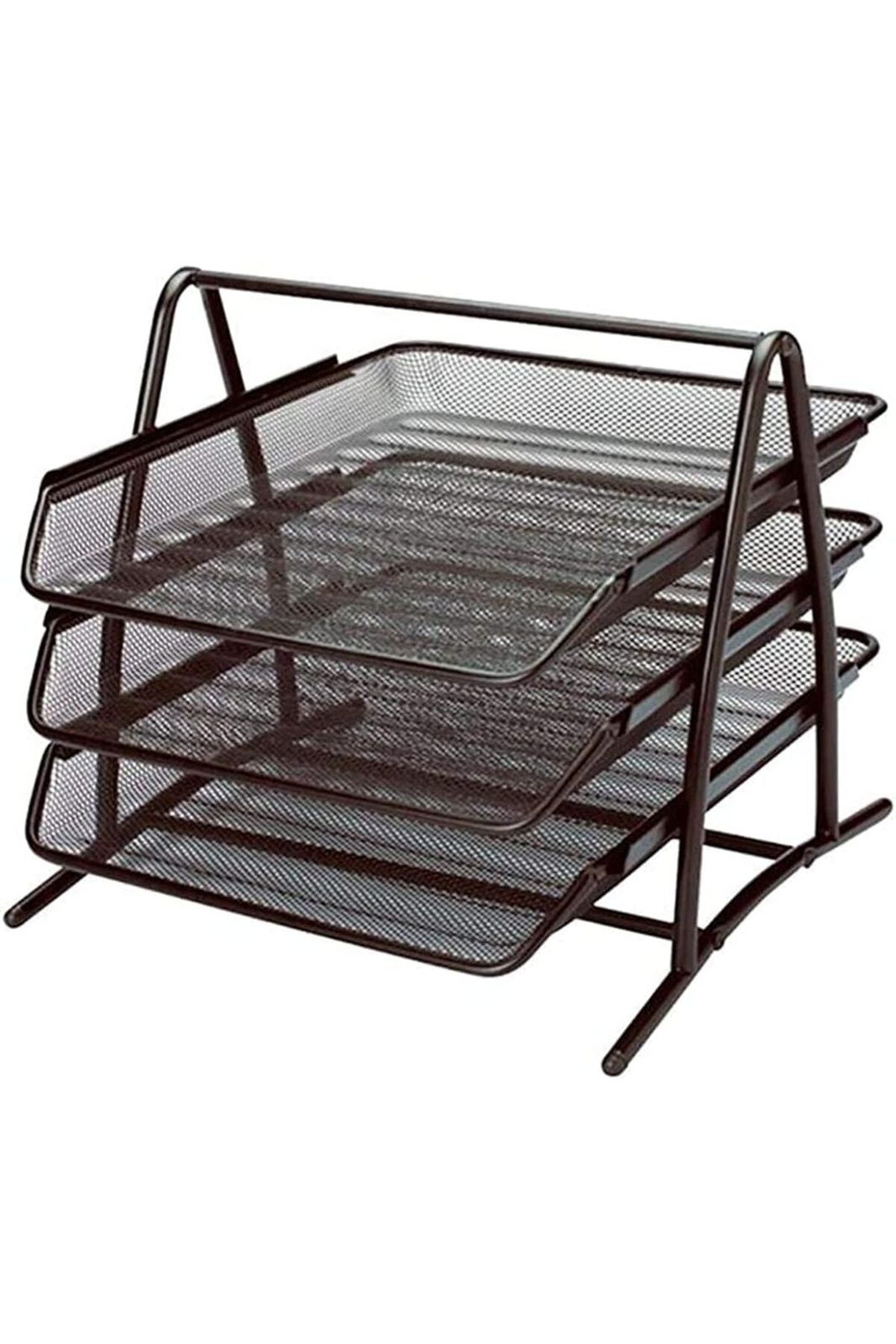 Partner DESK 3 TIER DOCUMENT TRAY METAL MESH - BLACK