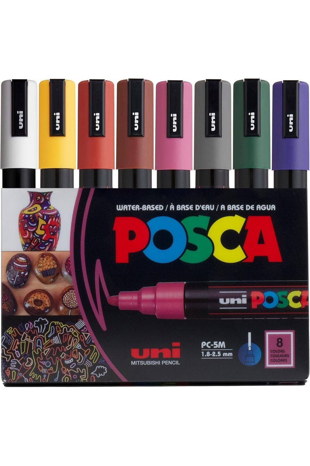 POSCA 5M Water Based Permanent Marker Paint Pens, Set of 8
