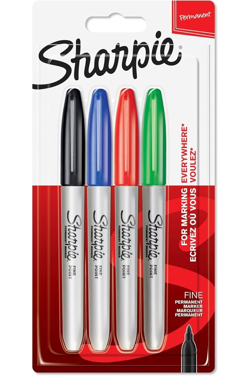 Permanent Markers | Fine Point | Assorted Standard Colours | 4 Count