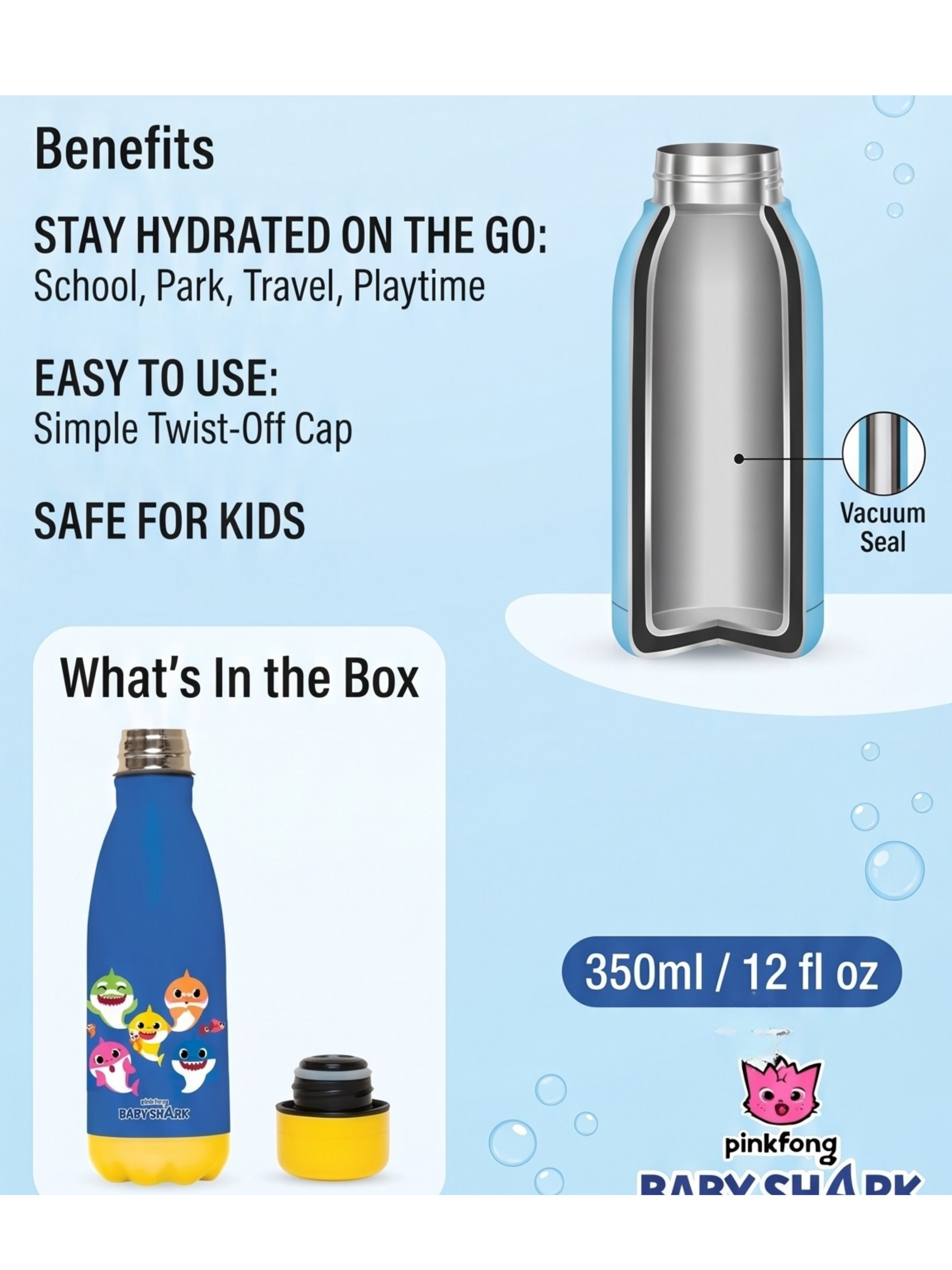 Baby Shark Insulated Water Bottle – 350ml Stainless Steel