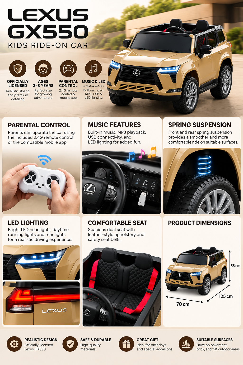 Lexus GX550 Electric Ride On Car - Desert Brown