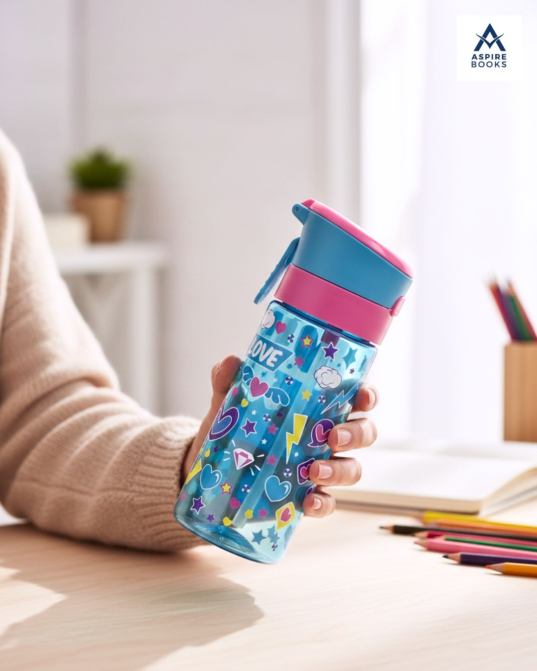 Children’s Water Bottle 420ml – Leak-Proof School Bottle with Colorful Emoji Graphics