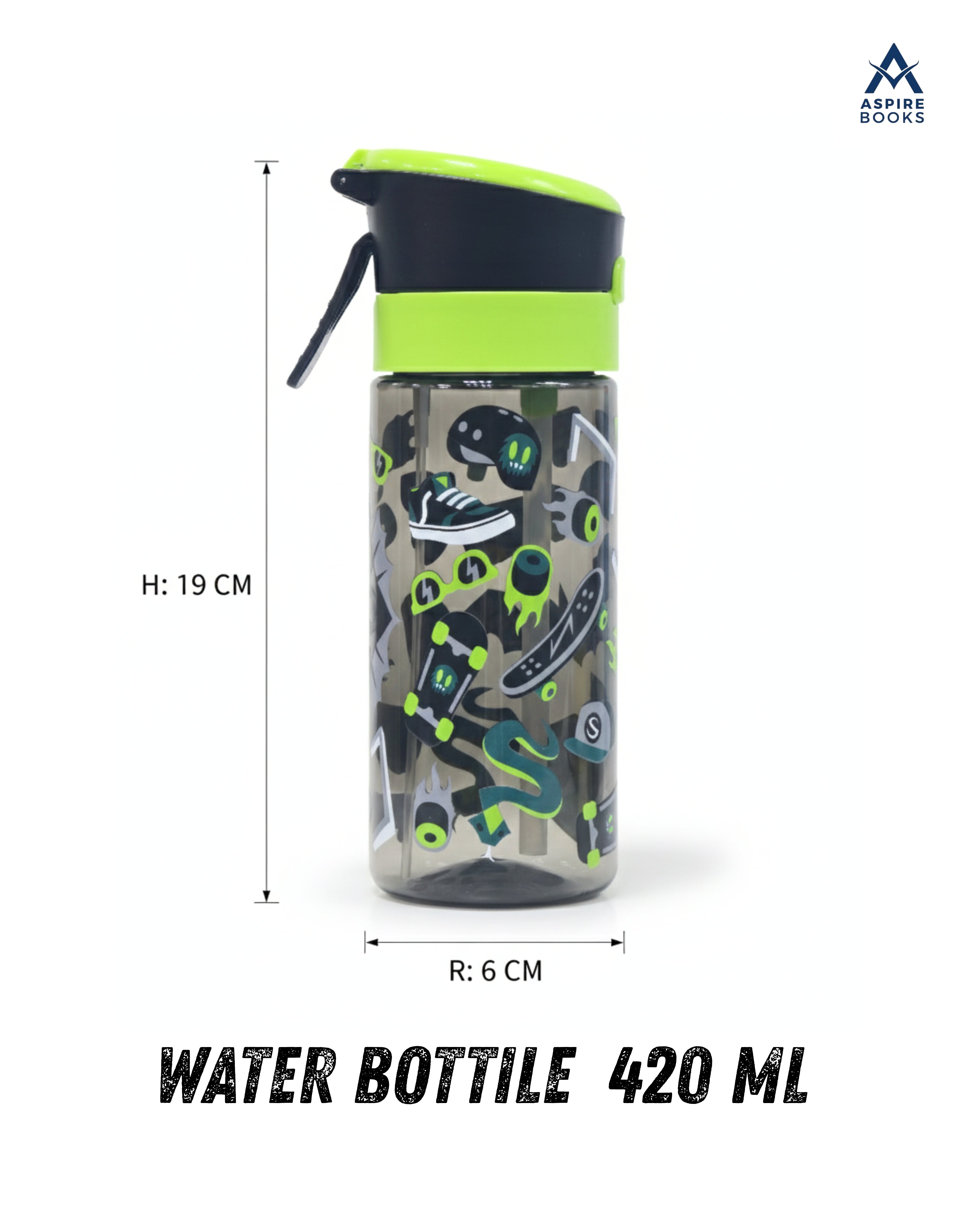Kids Water Bottle 420ml – Leak-Proof Sip-Drink Lid and Straw - Green