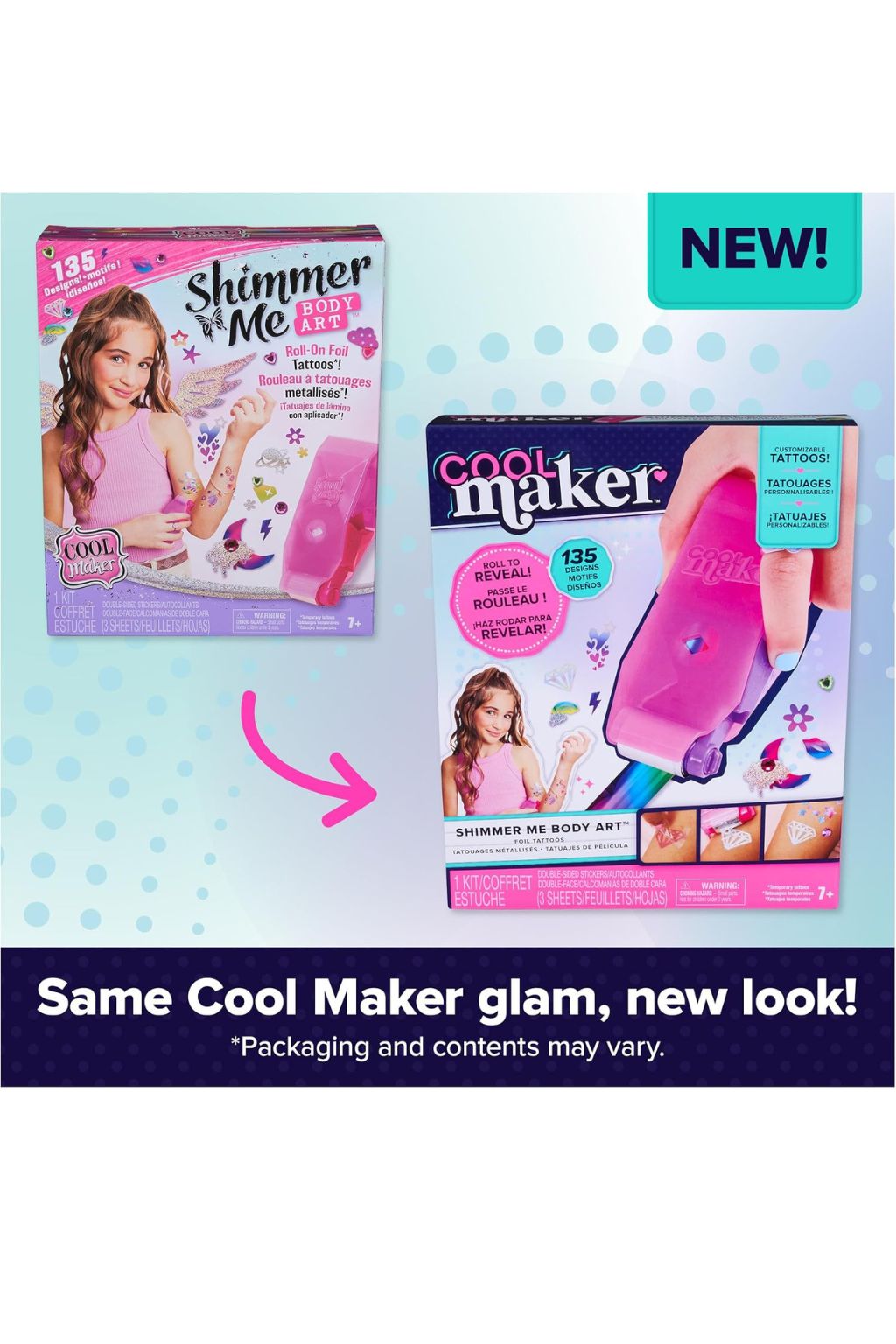 Cool Maker Shimmer Me Body Art Kit with Metallic Foil Tattoos, 135 Designs, Ages 7+ [6071786]