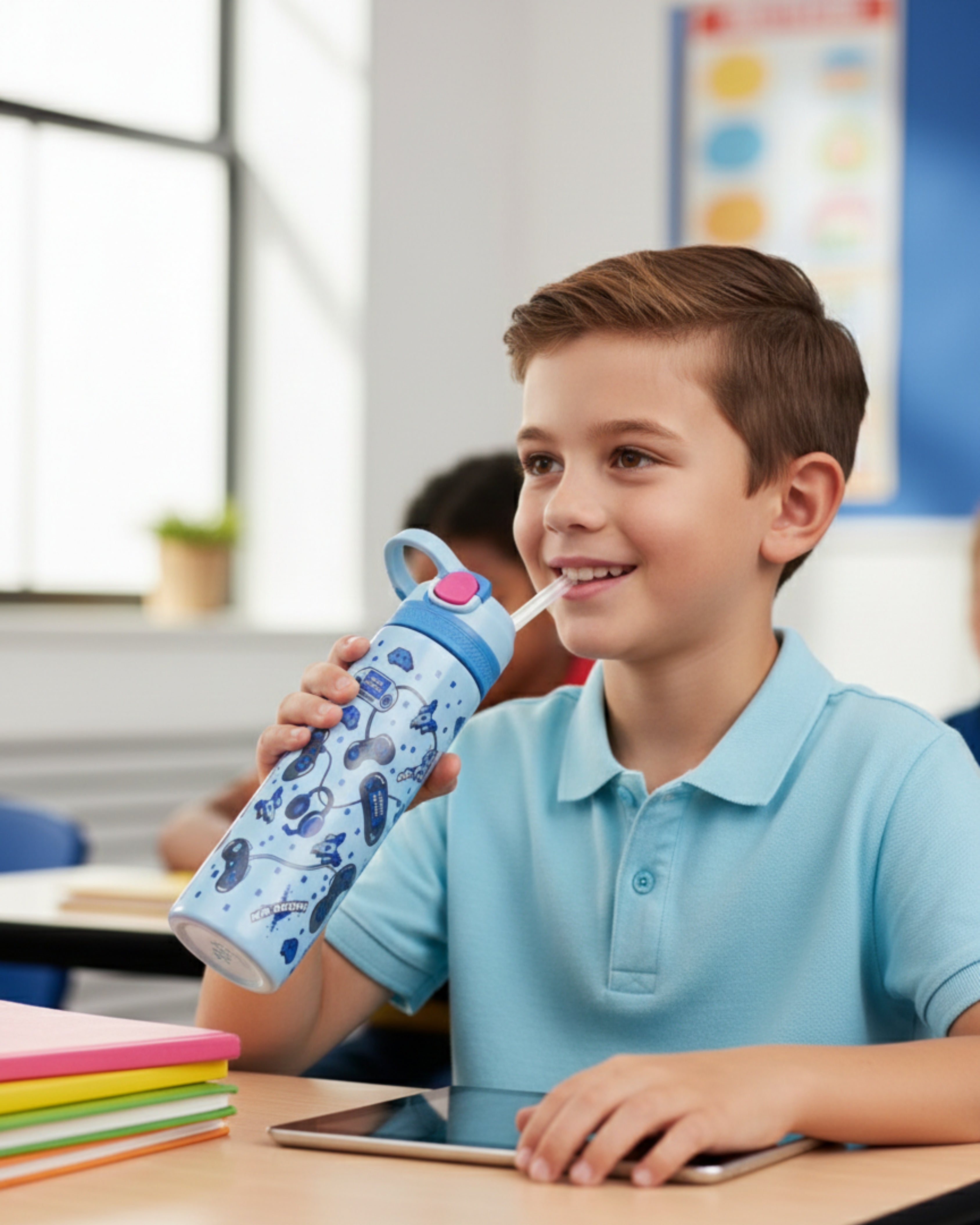 Printed 520ml Stainless Steel Flask for Kids- Blue