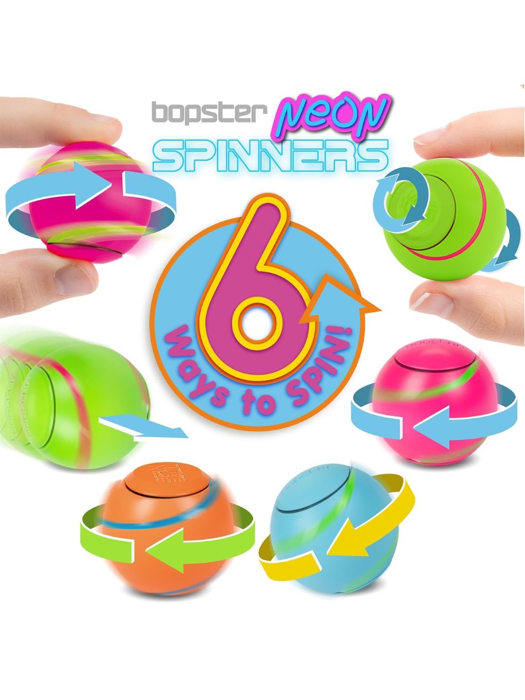Bopster Spin Ball Spinner Neon colour with Glow in the Dark Groove | Blue