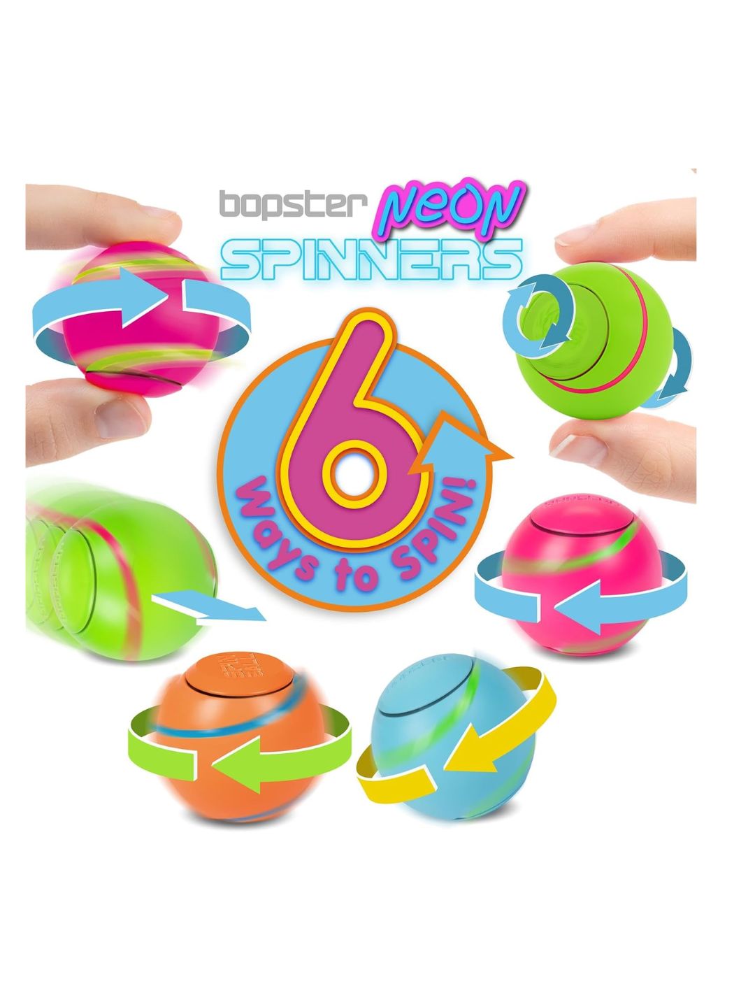 Bopster Spin Ball Spinner Neon colour with Glow in the Dark Groove | Orange