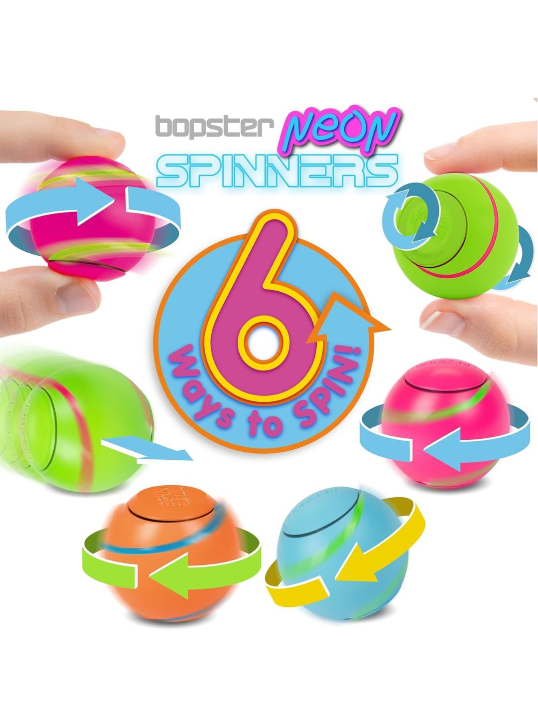 Bopster Spin Ball Spinner Neon colour with Glow in the Dark Groove | Yellow