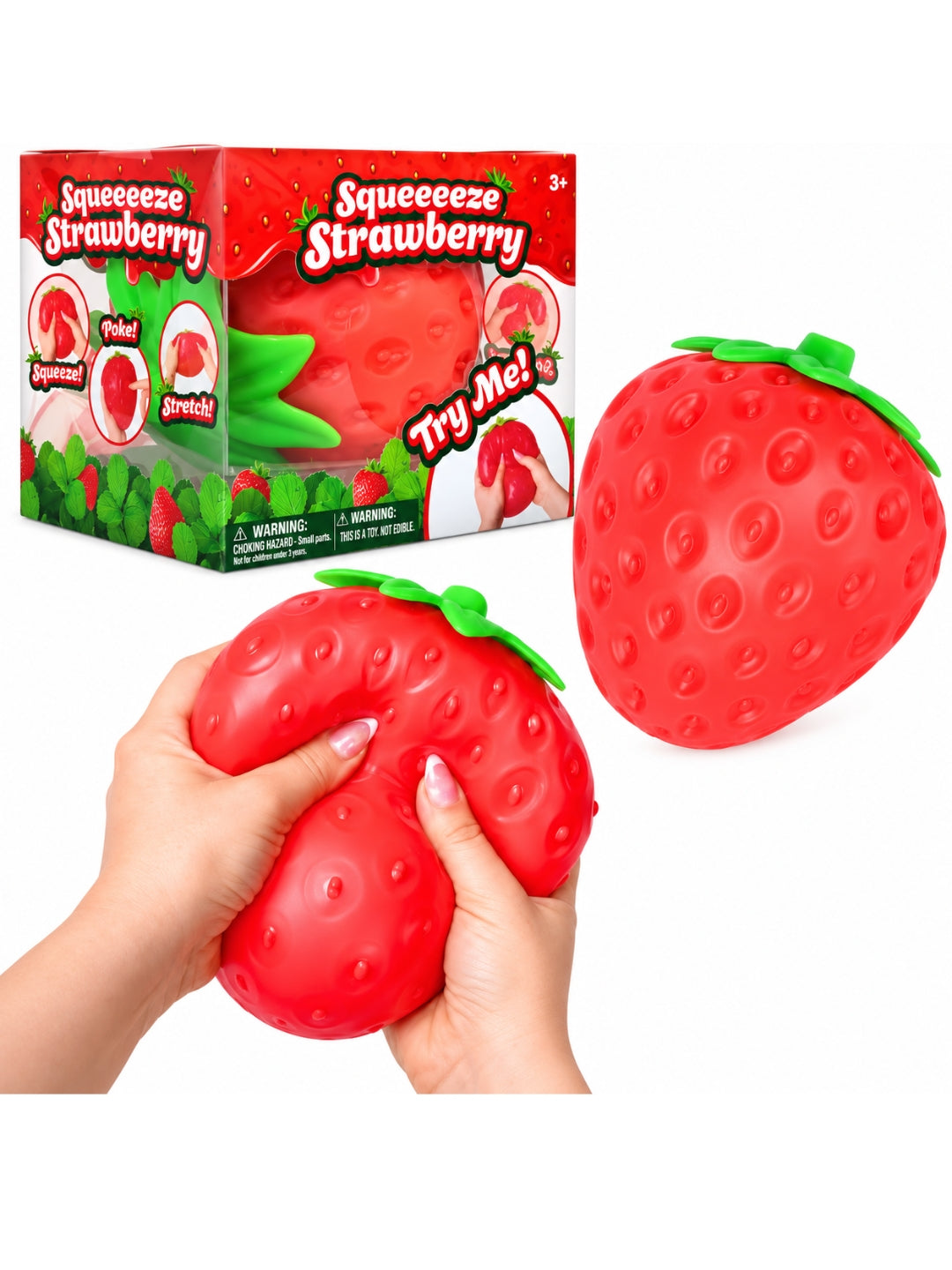 Extra Large Strawberry Squishy Stress Ball, 5-Inch Giant Fruit Fidget Toy, Red, 1 PC