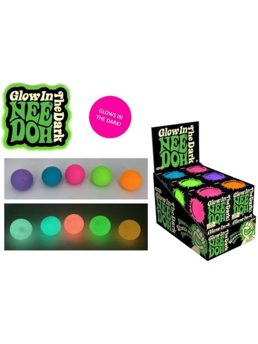 NeeDoh Squishy Glow in the Dark Stress Ball – Neon Colours, Ages 3+ | Assorted