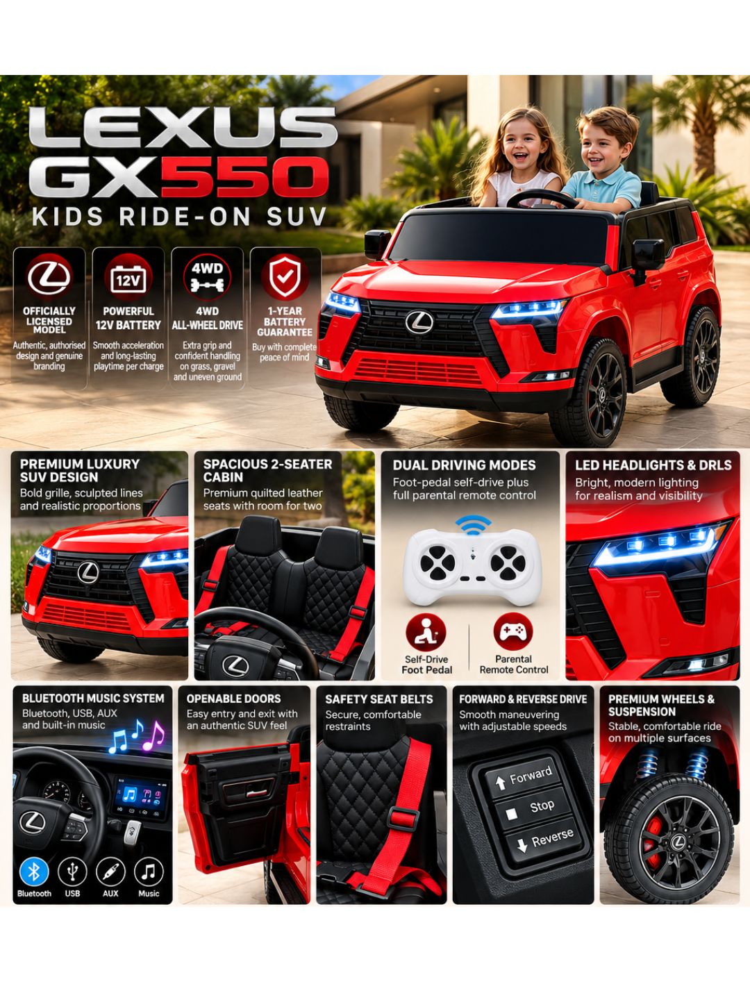Lexus GX550 Electric Ride On Car - RED