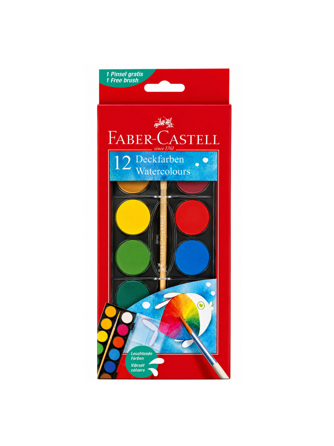 Faber-Castell Watercolor Paint Set 12 Colours, 30mm with Brush – FC125012