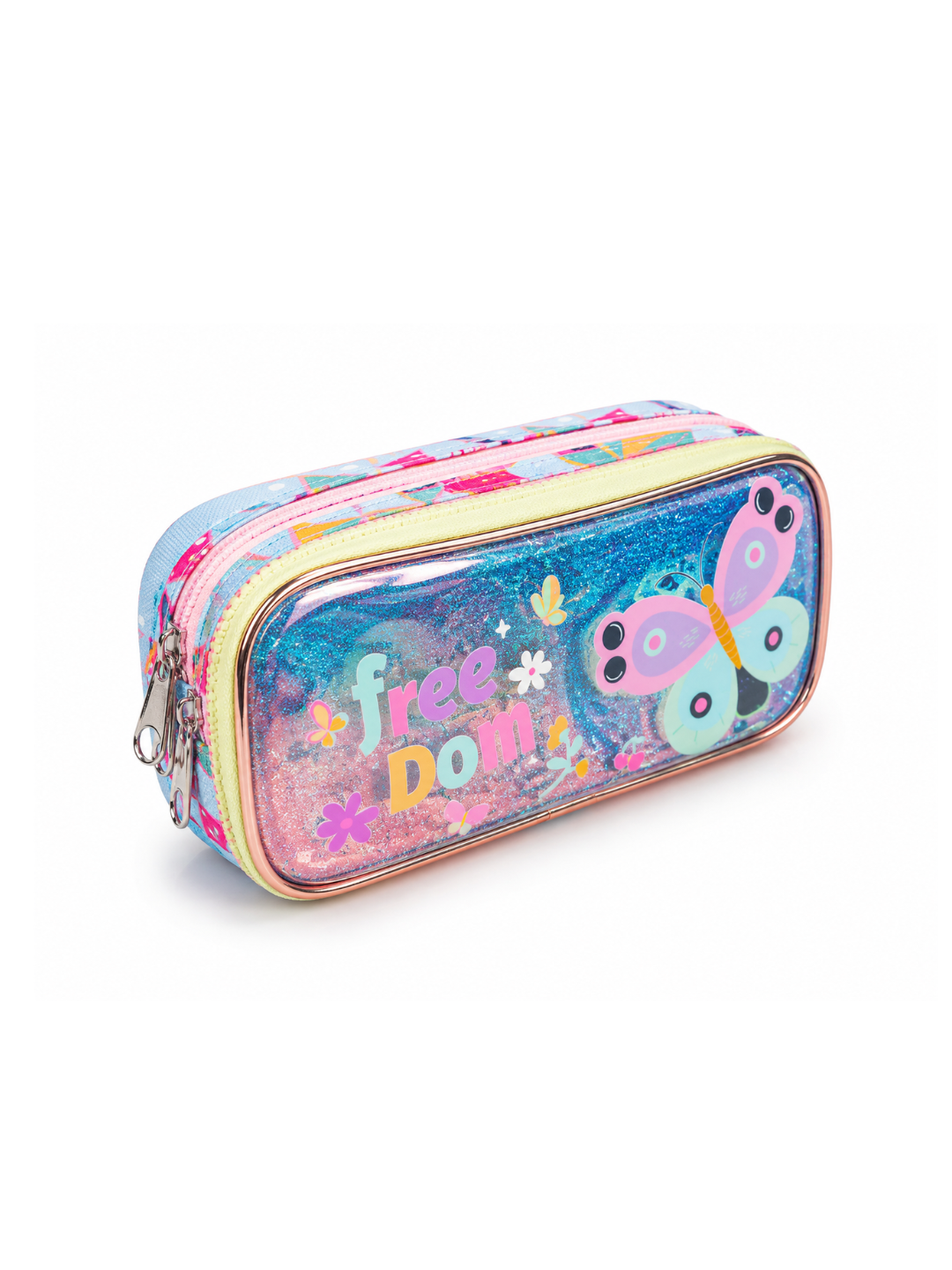 Freedom Flying Butterfly Glitter Pencil Case - Dual Zipper Main image