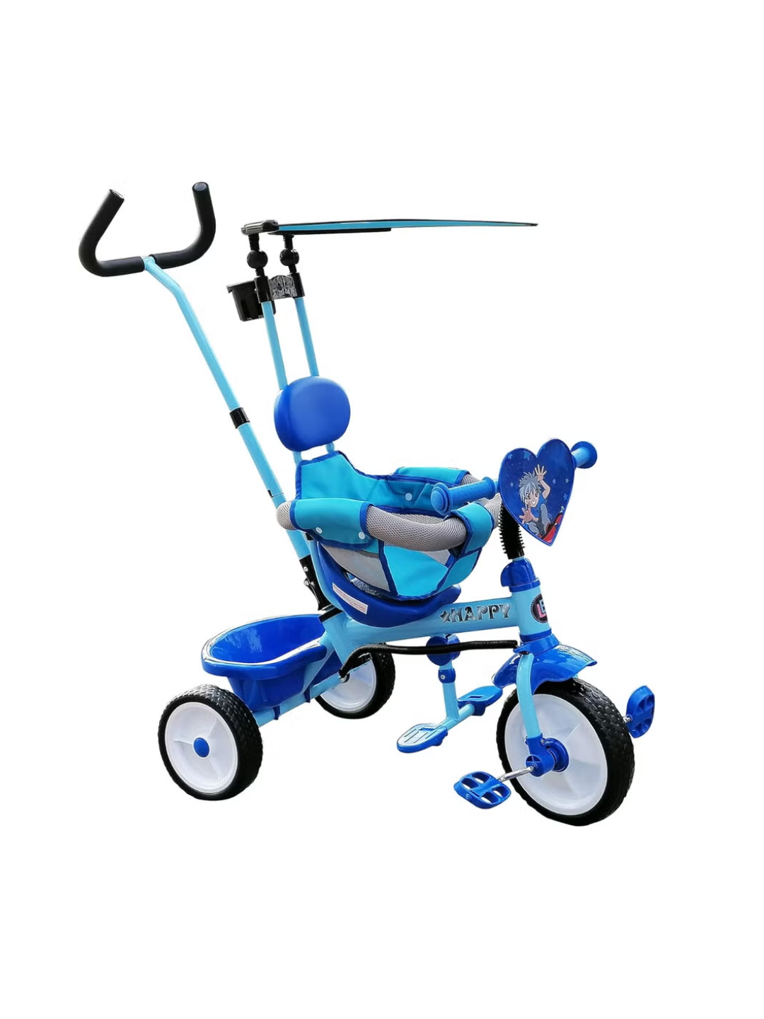 Lovely Baby Kids Tricycle with Push Handle & Canopy - Blue, 1–3 Years