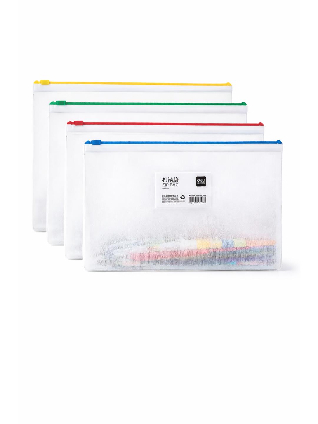 Deli A4 PVC Zip Bag – Transparent Document Storage with Assorted Colour Zips