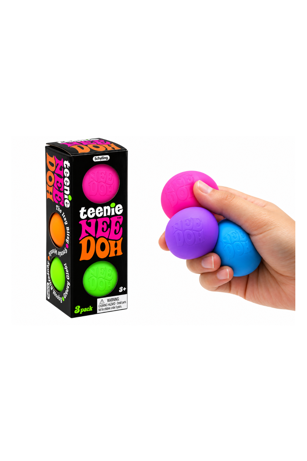Schylling Mini Teenie Nee Doh Stress Ball – 3-Pack Sensory Fidget Toy