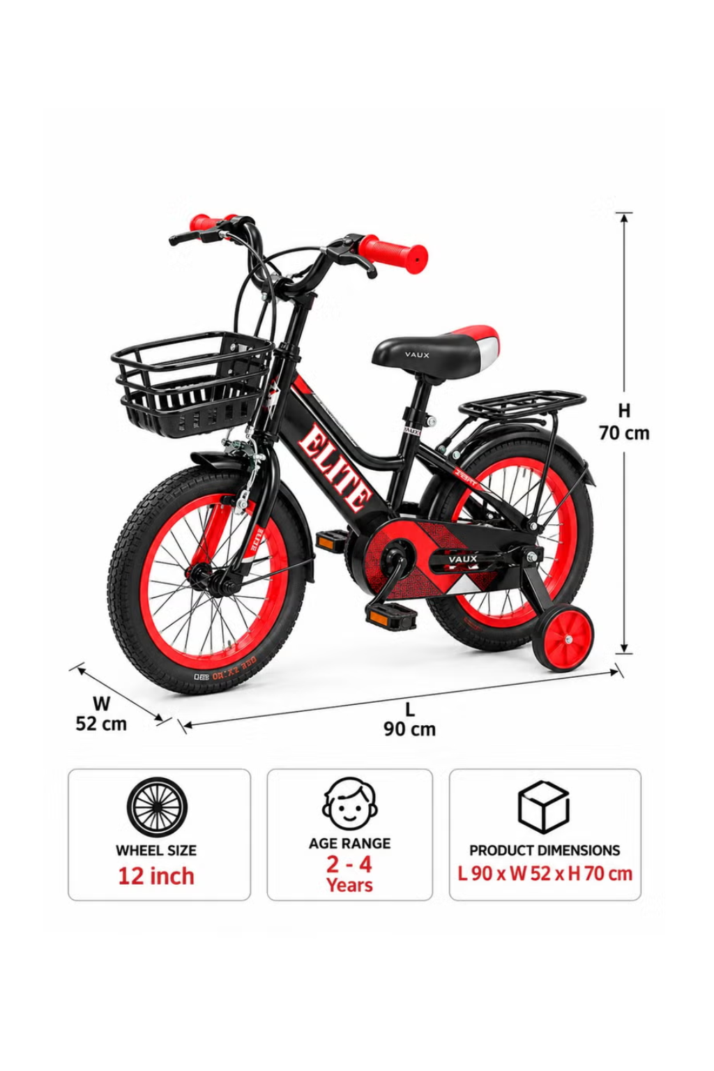 Vaux Elite Kids Bicycle 12 Inch – Black