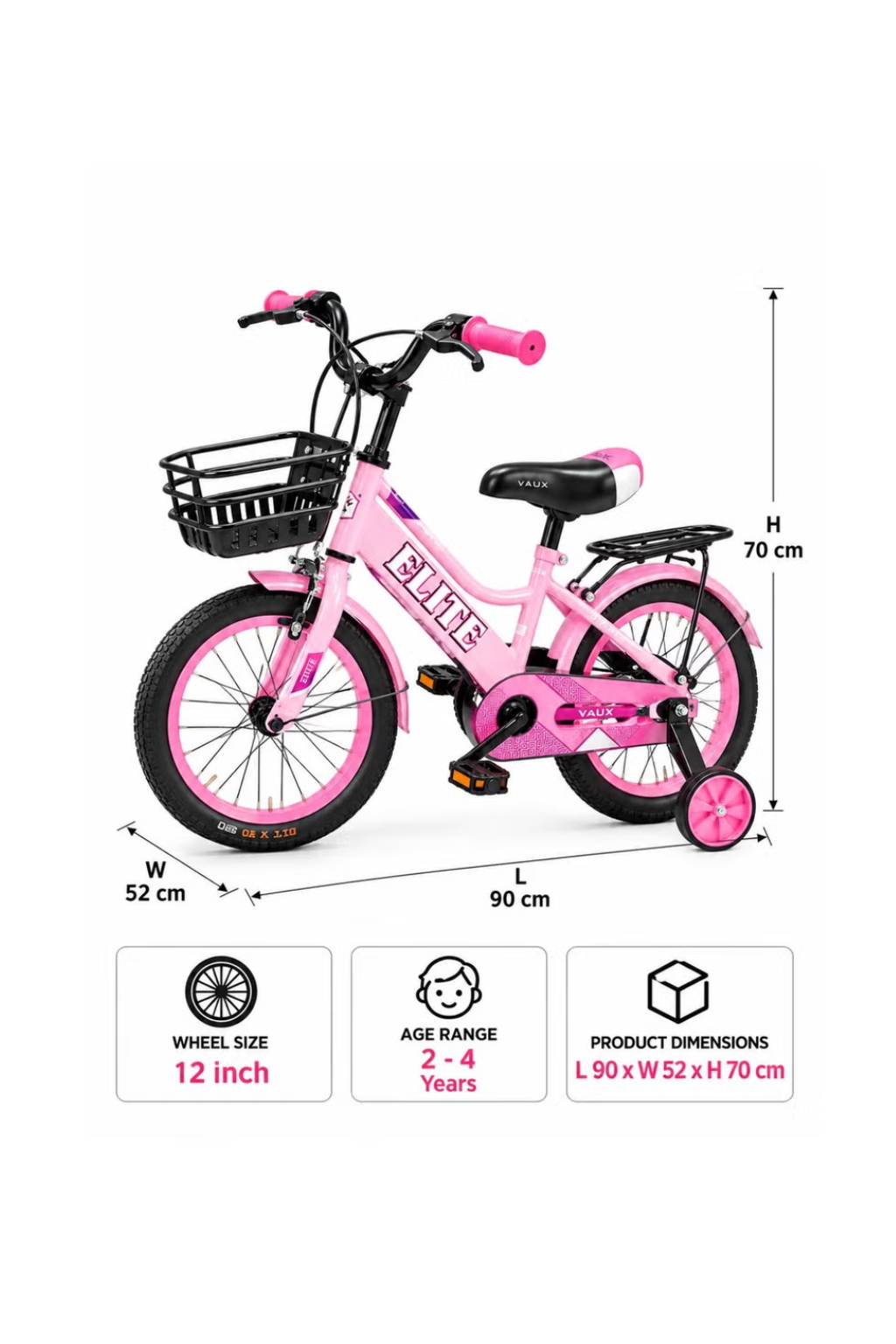 Vaux Elite Kids Bicycle 12 Inch – Light Pink