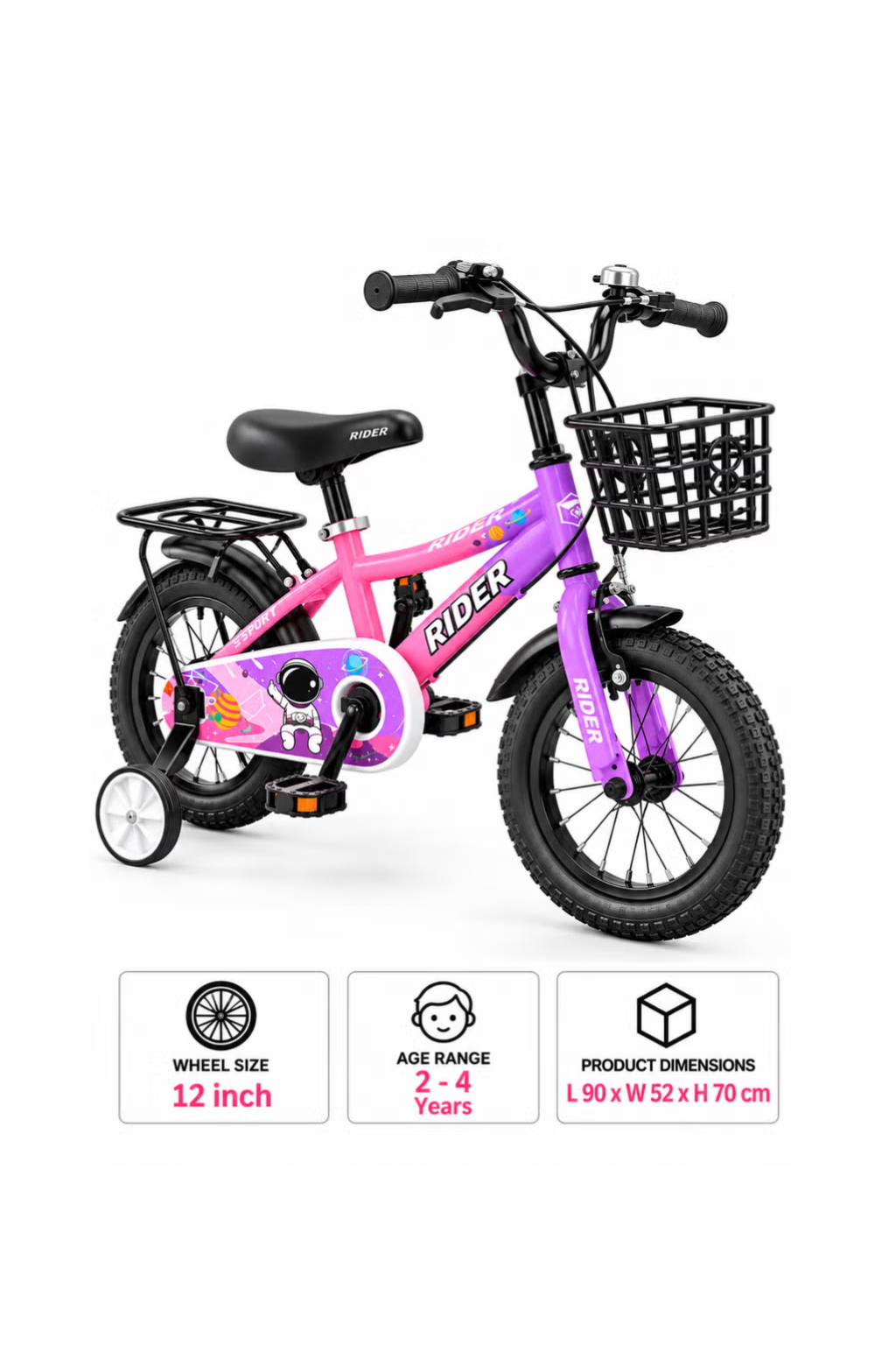 Vaux Rider Kids Bicycle 12 Inch – Pink & Purple
