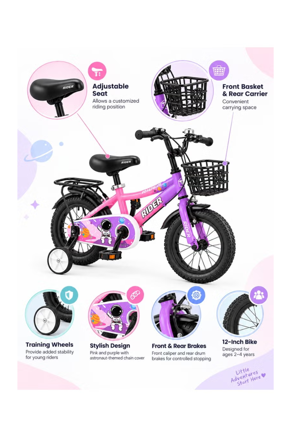 Vaux Rider Kids Bicycle 12 Inch – Pink & Purple