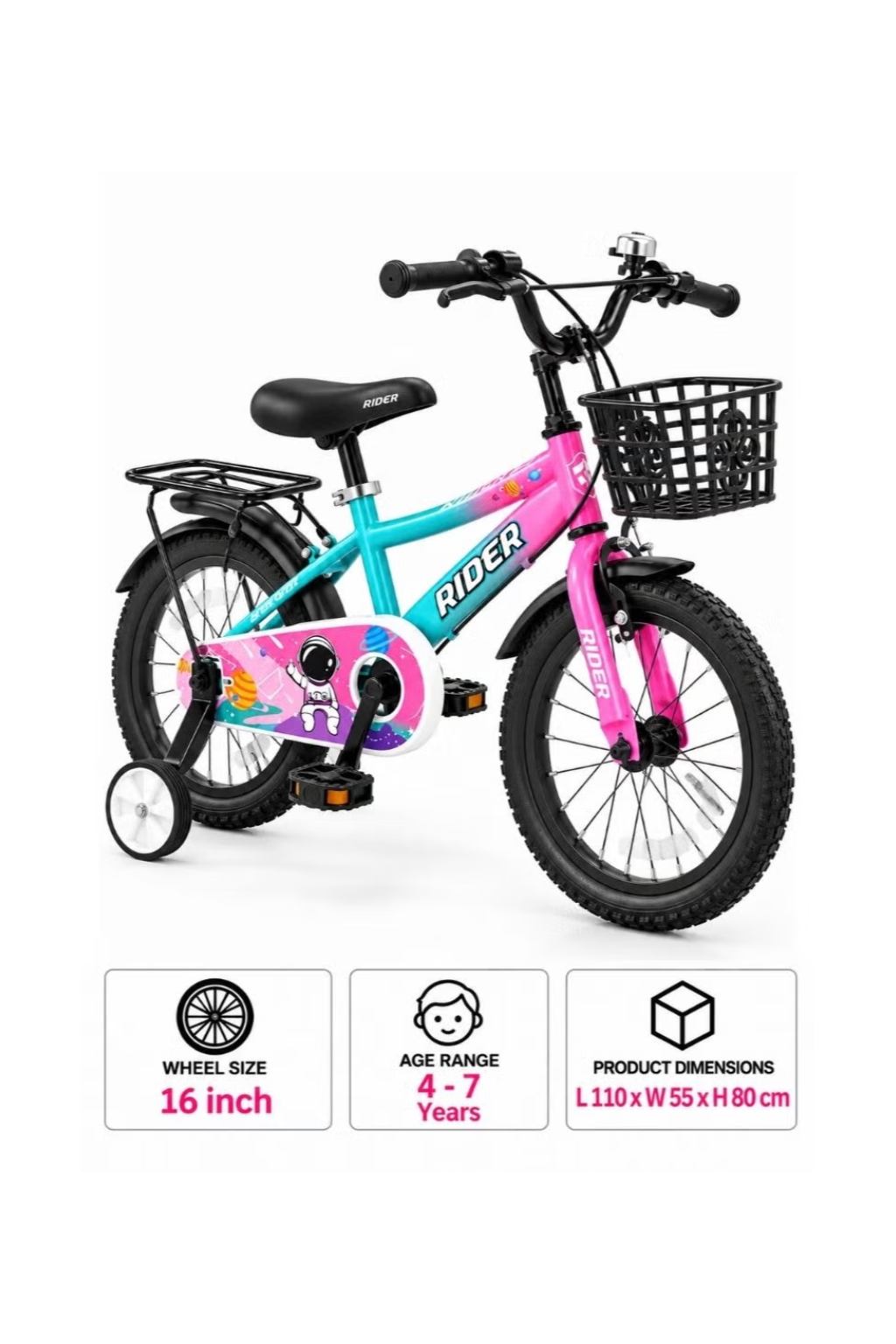 Vaux Rider Kids Bicycle 16 Inch – Green & Pink