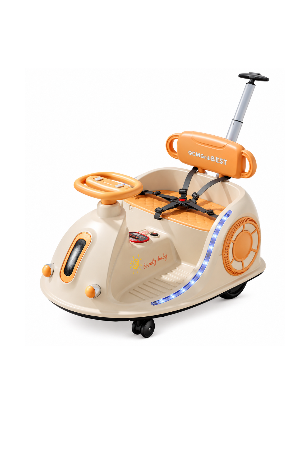 Kids Electric Bumper Car with Handle - Orange الصورة الرئيسية