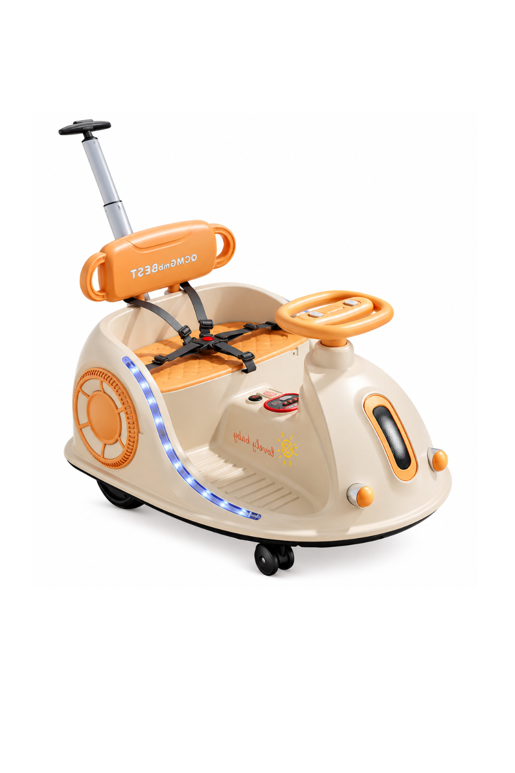 Kids Electric Bumper Car with Handle - Orange صورة ثانوية