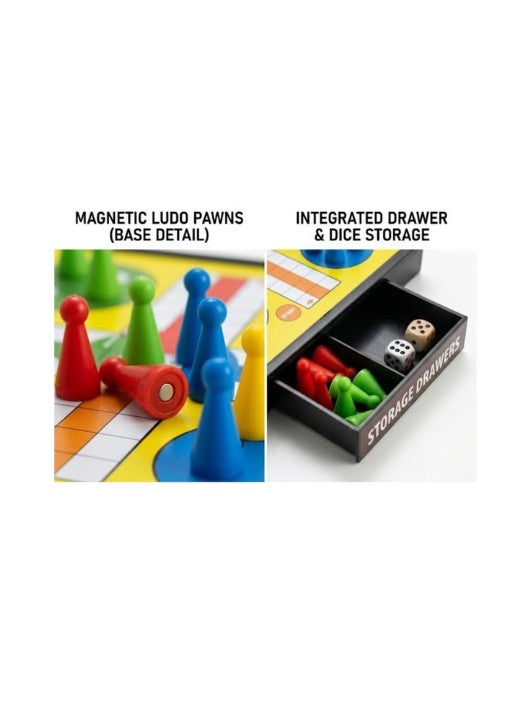 Magnetic Ludo Table Game with Storage Drawers - Educational Family Board Game