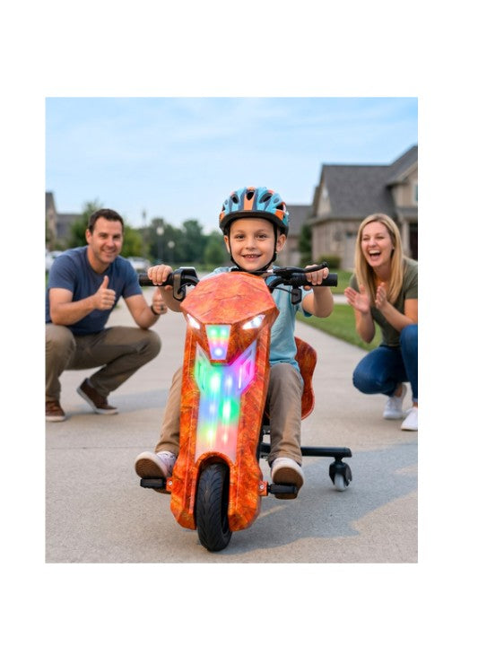 Top Gear Drift Scooter Orange 36V Electric Ride-On for Kids with LED Lights & Bluetooth