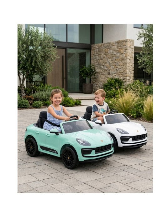 Porsche Macan 12V Ride-On Car for Kids Dual Motor EVA Wheels Leather Seat Parental Remote, White
