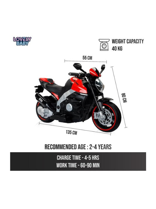 Motorbike Ride-On with Leather Seat & EVA Wheels – Red صورة ثانوية