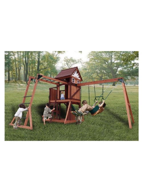 Mount Peak - Vinson Massif Swing Set & Playhouse with Wooden Roof