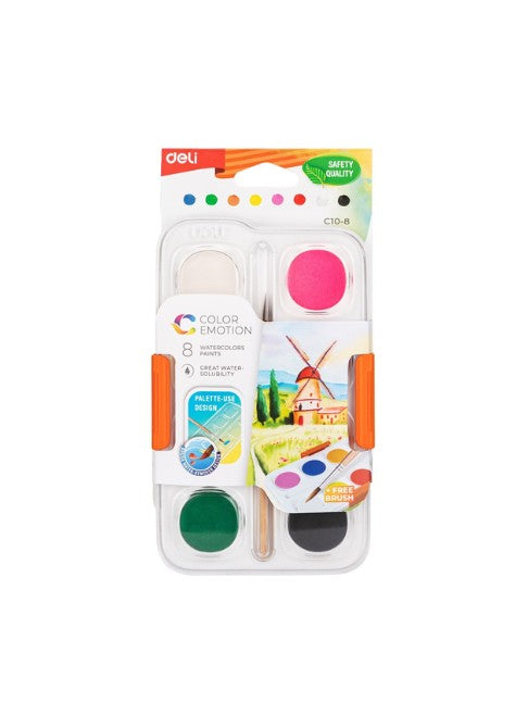 Deli Water Color Cake Paint 8 Color+Brush