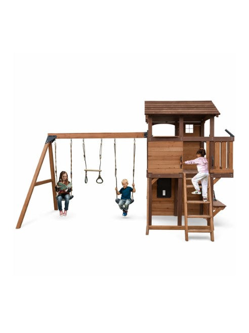 Mount Peak Elbrus Swing Set & Playhouse with Wooden Roof صورة ثانوية