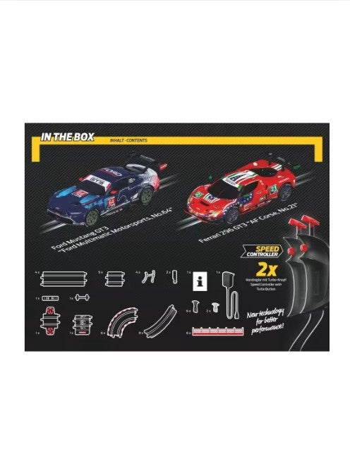 Carrera GO !GT Powerplay Slot Car Racing Set 20062597 – 1:43 Scale Track with Loop, Ford Mustang GT3 & Ferrari 296 GT3, 4.9m Track, 2 Players, Ages 6+
