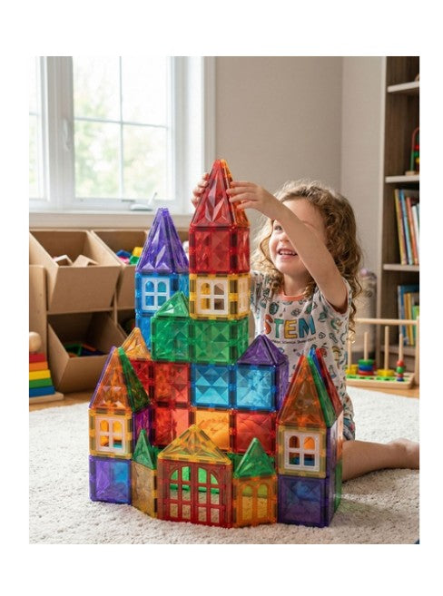 78-Piece Magnetic Building Tiles Set – 188-M42 STEM Educational Magnetic Construction Toy for Kids with Strong Magnets and Creative 3D Building Pieces