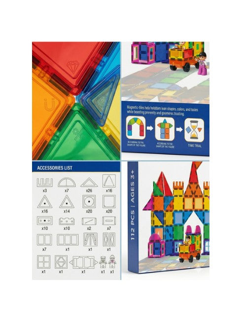 112-Piece Magnetic Tiles Building Blocks Set – 188-M63 STEM Educational 3D Construction Magnetic Toy for Kids with Strong Magnets and Creative Building Pieces