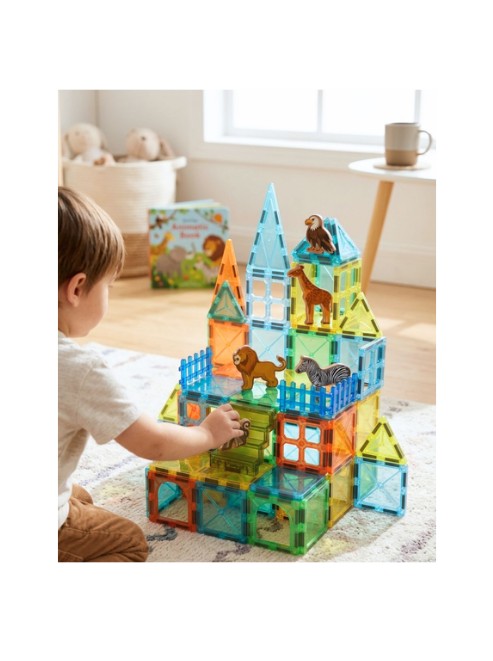 Magnetic Animal Building Tiles – 95-Piece STEM Educational Toy Set for Kids (CH1483) Creative Magnetic Construction Set with Animal Shapes for 3D Building and Learning