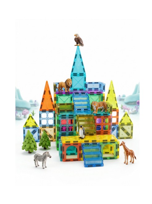 Magnetic Animal Building Tiles – 95-Piece STEM Educational Toy Set for Kids (CH1483) Creative Magnetic Construction Set with Animal Shapes for 3D Building and Learning