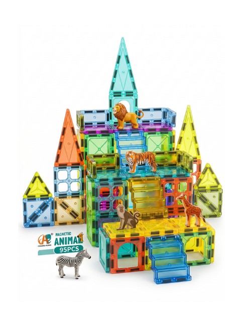 Magnetic Animal Building Tiles – 95-Piece STEM Educational Toy Set for Kids (CH1483) Creative Magnetic Construction Set with Animal Shapes for 3D Building and Learning الصورة الرئيسية
