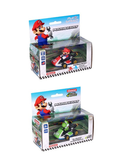 Pull N Speed Mario Kart Assortment – Pull Back Racing Cars Collection (Assorted Characters) Battery-Free Toy Vehicles for Kids