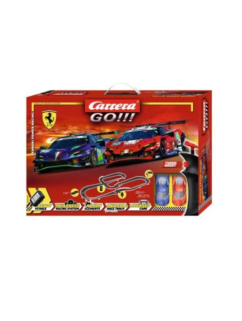 Carrera GO!!! Ferrari Power Racing Slot Car Set 8.6M (28.22ft) 1:43 Scale Track with Turbo Controllers & Lap Counter – 62575