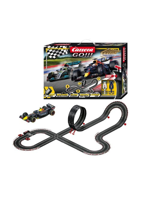 Carrera GO!!! Max Performance Turbo Boost Slot Car Set 6.3M 20.67ft 1:43 Scale F1 Racing Track with Loop Flyover and Lap Counter 62548 الصورة الرئيسية