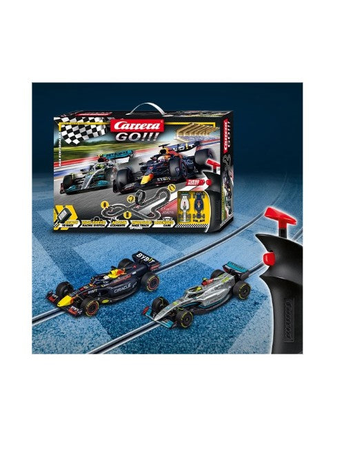 Carrera GO!!! Max Performance Turbo Boost Slot Car Set 6.3M 20.67ft 1:43 Scale F1 Racing Track with Loop Flyover and Lap Counter 62548